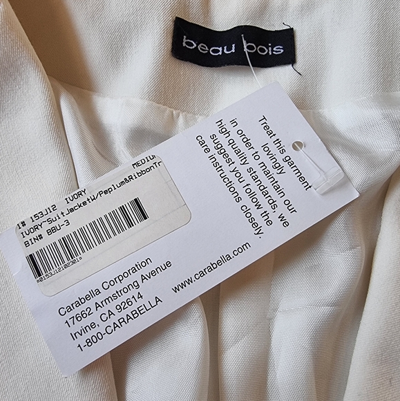 🆕️ Carabella Collection Beau Bois Women's  Ivory Ruffled Blazer Suit Jacket - Picture 3 of 11